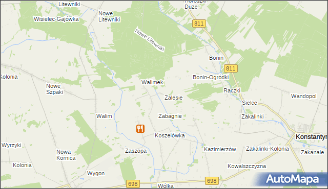 mapa Zalesie gmina Stara Kornica, Zalesie gmina Stara Kornica na mapie Targeo