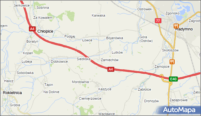 mapa Zamiechów, Zamiechów na mapie Targeo