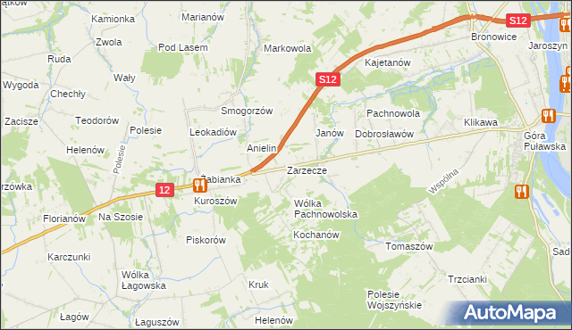 mapa Zarzecze gmina Puławy, Zarzecze gmina Puławy na mapie Targeo