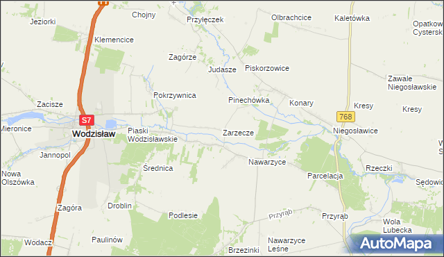 mapa Zarzecze gmina Wodzisław, Zarzecze gmina Wodzisław na mapie Targeo