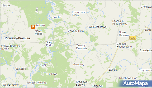 mapa Zawady Dworskie gmina Płoniawy-Bramura, Zawady Dworskie gmina Płoniawy-Bramura na mapie Targeo