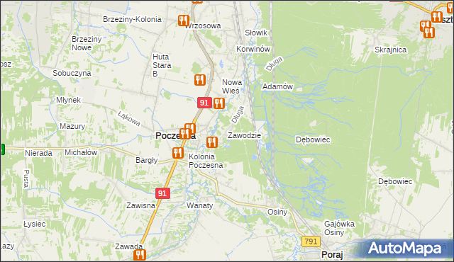 mapa Zawodzie gmina Poczesna, Zawodzie gmina Poczesna na mapie Targeo