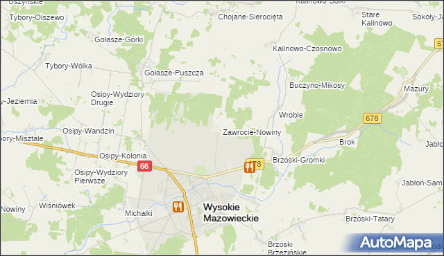 mapa Zawrocie-Nowiny, Zawrocie-Nowiny na mapie Targeo