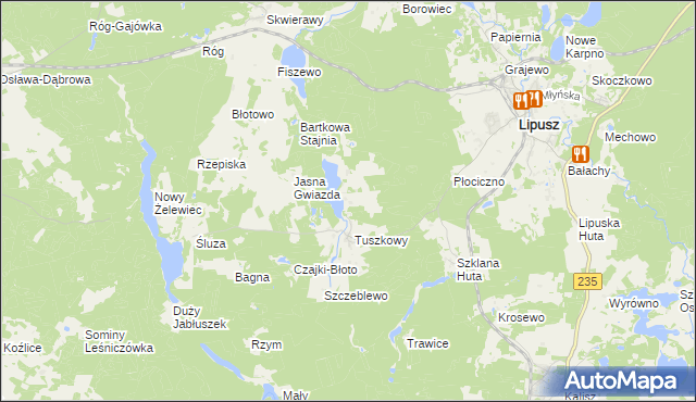 mapa Zielony Dwór gmina Lipusz, Zielony Dwór gmina Lipusz na mapie Targeo