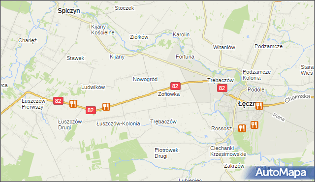 mapa Zofiówka gmina Łęczna, Zofiówka gmina Łęczna na mapie Targeo