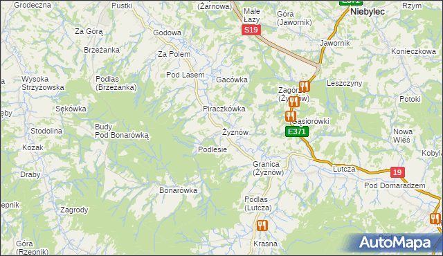 mapa Żyznów gmina Strzyżów, Żyznów gmina Strzyżów na mapie Targeo