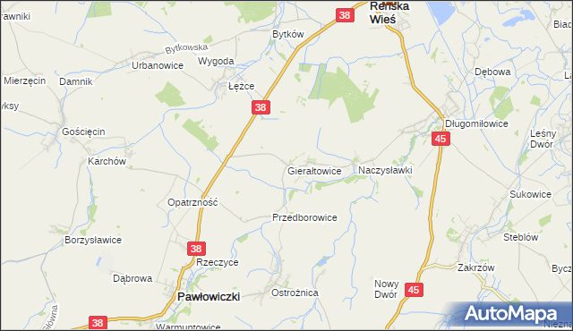 mapa Gierałtowice gmina Reńska Wieś, Gierałtowice gmina Reńska Wieś na mapie Targeo