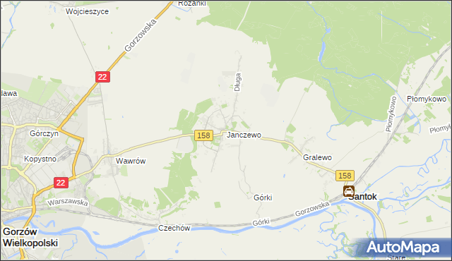 mapa Janczewo gmina Santok, Janczewo gmina Santok na mapie Targeo