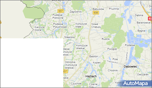 mapa Kończyce Wielkie, Kończyce Wielkie na mapie Targeo