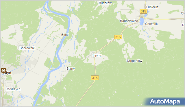mapa Lipiny gmina Nowa Sól, Lipiny gmina Nowa Sól na mapie Targeo