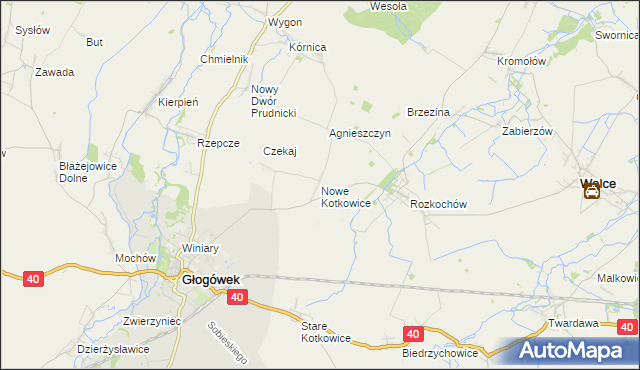 mapa Nowe Kotkowice, Nowe Kotkowice na mapie Targeo