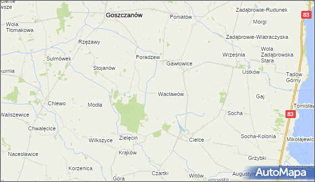 mapa Wacławów gmina Goszczanów, Wacławów gmina Goszczanów na mapie Targeo