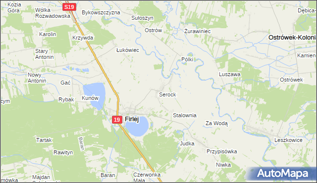 mapa Serock gmina Firlej, Serock gmina Firlej na mapie Targeo