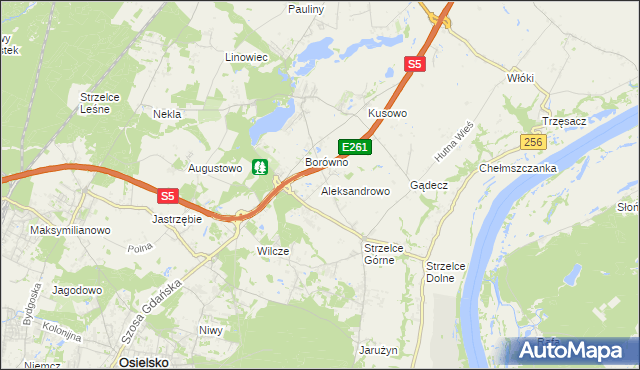 mapa Aleksandrowo gmina Dobrcz, Aleksandrowo gmina Dobrcz na mapie Targeo
