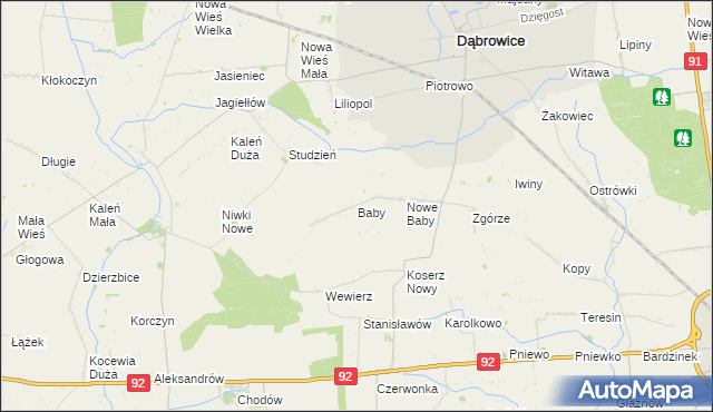 mapa Baby gmina Dąbrowice, Baby gmina Dąbrowice na mapie Targeo