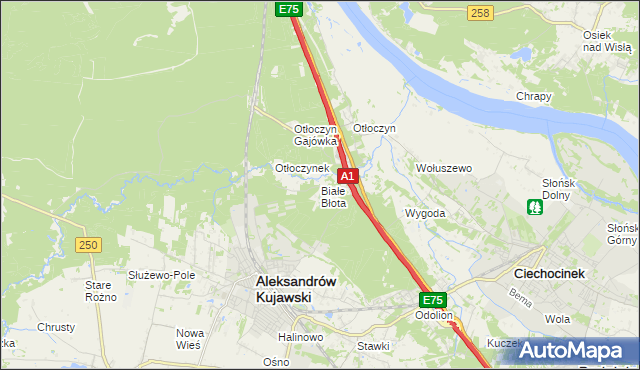 mapa Białe Błota gmina Aleksandrów Kujawski, Białe Błota gmina Aleksandrów Kujawski na mapie Targeo