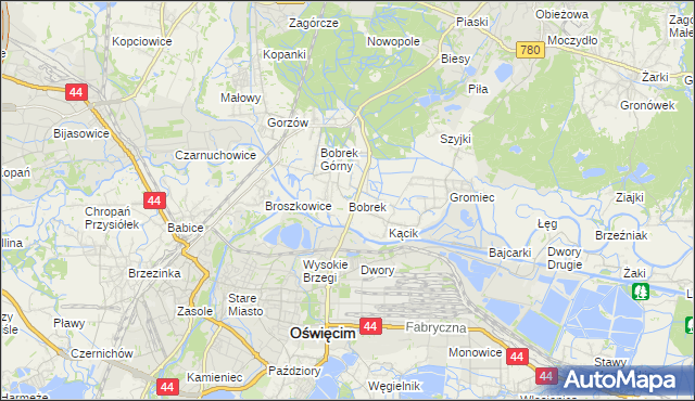 mapa Bobrek gmina Chełmek, Bobrek gmina Chełmek na mapie Targeo