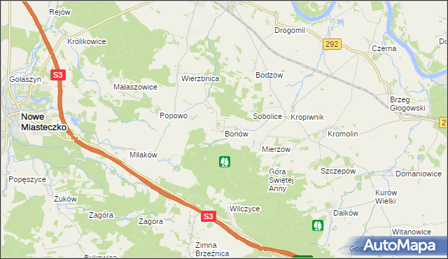 mapa Bonów gmina Bytom Odrzański, Bonów gmina Bytom Odrzański na mapie Targeo