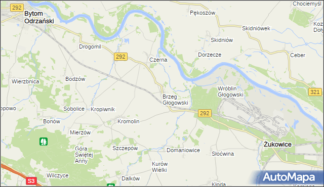 mapa Brzeg Głogowski, Brzeg Głogowski na mapie Targeo