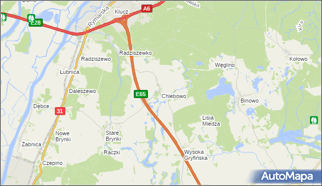 mapa Chlebowo gmina Gryfino, Chlebowo gmina Gryfino na mapie Targeo