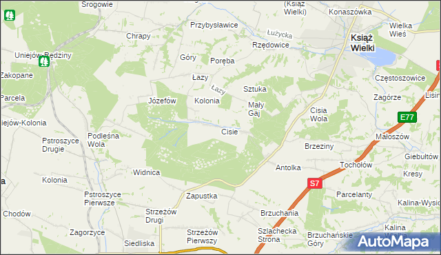 mapa Cisie gmina Książ Wielki, Cisie gmina Książ Wielki na mapie Targeo