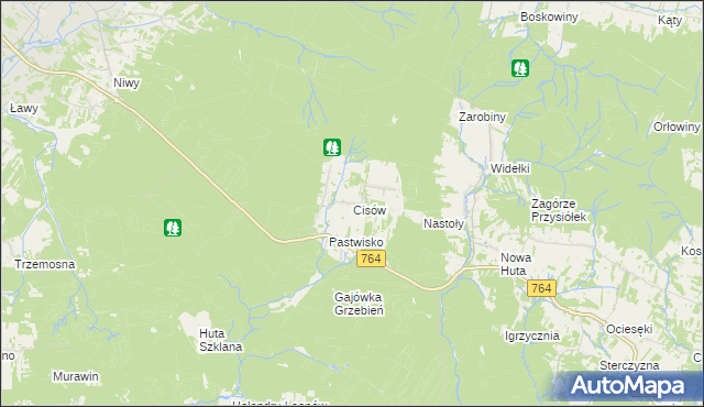 mapa Cisów gmina Daleszyce, Cisów gmina Daleszyce na mapie Targeo