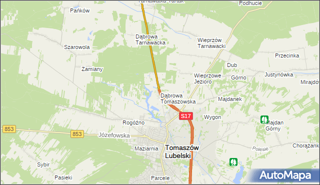 mapa Dąbrowa Tomaszowska, Dąbrowa Tomaszowska na mapie Targeo