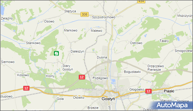 mapa Dusina gmina Gostyń, Dusina gmina Gostyń na mapie Targeo