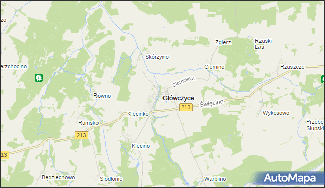 mapa Główczyce powiat słupski, Główczyce powiat słupski na mapie Targeo