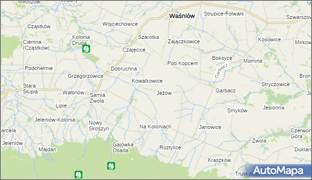 mapa Jeżów gmina Waśniów, Jeżów gmina Waśniów na mapie Targeo