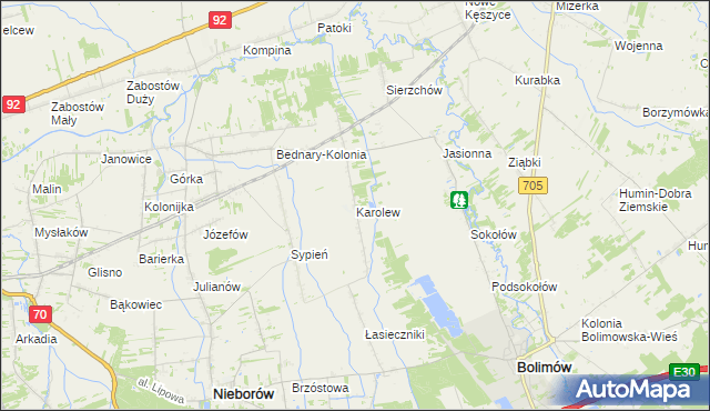 mapa Karolew gmina Nieborów, Karolew gmina Nieborów na mapie Targeo