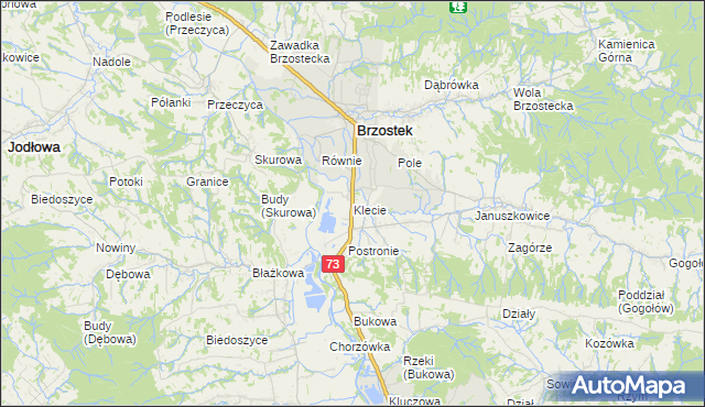 mapa Klecie gmina Brzostek, Klecie gmina Brzostek na mapie Targeo