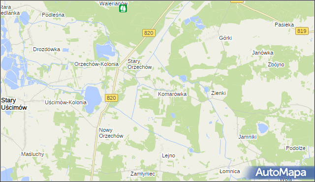mapa Komarówka gmina Sosnowica, Komarówka gmina Sosnowica na mapie Targeo