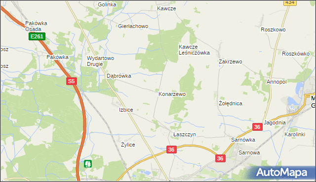 mapa Konarzewo gmina Rawicz, Konarzewo gmina Rawicz na mapie Targeo