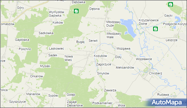 mapa Kozubów gmina Pińczów, Kozubów gmina Pińczów na mapie Targeo