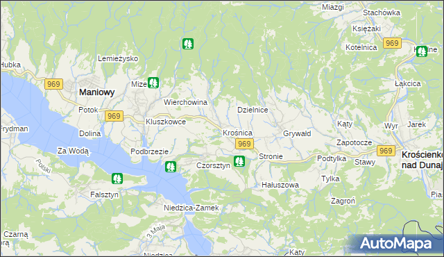 mapa Krośnica gmina Krościenko nad Dunajcem, Krośnica gmina Krościenko nad Dunajcem na mapie Targeo