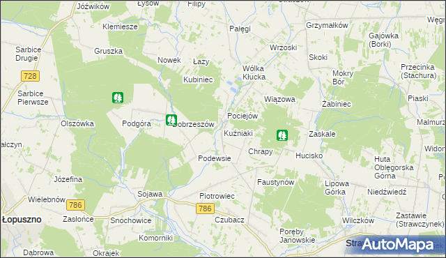 mapa Kuźniaki, Kuźniaki na mapie Targeo