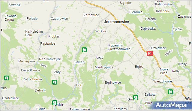 mapa Łazy gmina Jerzmanowice-Przeginia, Łazy gmina Jerzmanowice-Przeginia na mapie Targeo