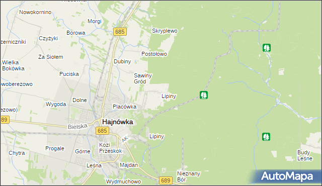 mapa Lipiny gmina Hajnówka, Lipiny gmina Hajnówka na mapie Targeo