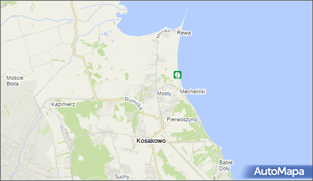 mapa Mosty gmina Kosakowo, Mosty gmina Kosakowo na mapie Targeo