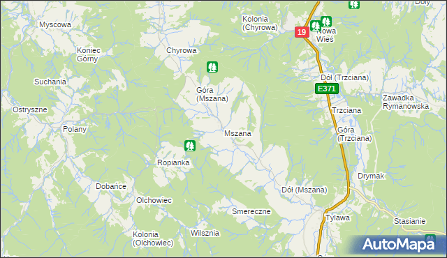 mapa Mszana gmina Dukla, Mszana gmina Dukla na mapie Targeo