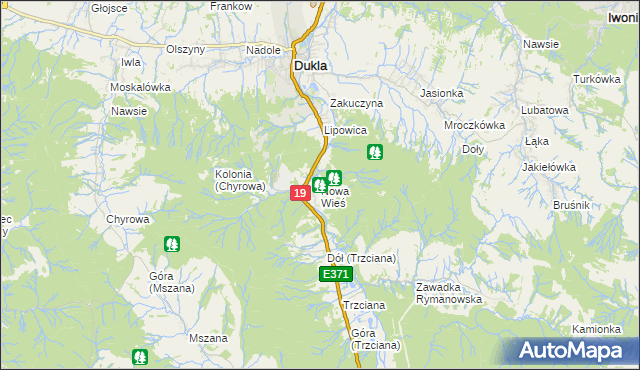 mapa Nowa Wieś gmina Dukla, Nowa Wieś gmina Dukla na mapie Targeo
