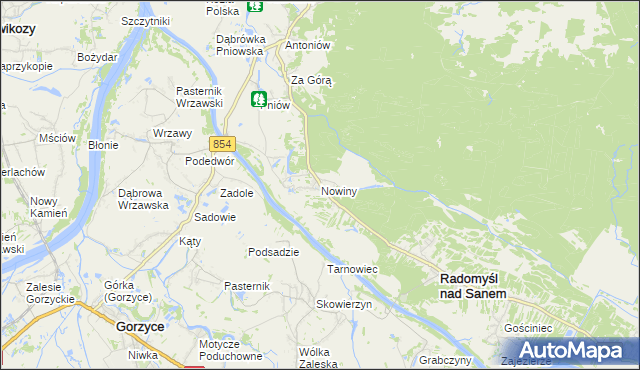 mapa Nowiny gmina Radomyśl nad Sanem, Nowiny gmina Radomyśl nad Sanem na mapie Targeo