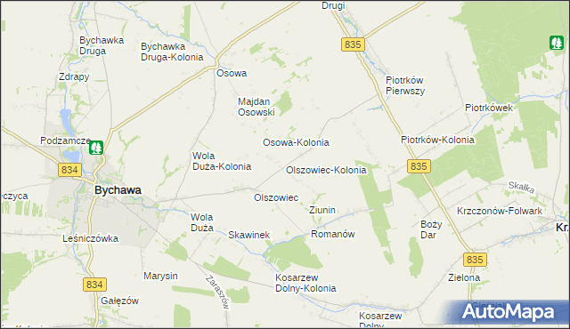 mapa Olszowiec-Kolonia gmina Bychawa, Olszowiec-Kolonia gmina Bychawa na mapie Targeo