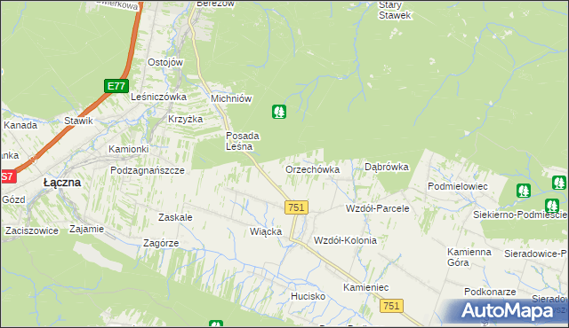 mapa Orzechówka gmina Bodzentyn, Orzechówka gmina Bodzentyn na mapie Targeo