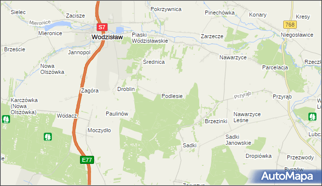 mapa Podlesie gmina Wodzisław, Podlesie gmina Wodzisław na mapie Targeo
