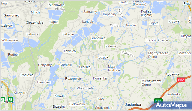mapa Rudzica gmina Jasienica, Rudzica gmina Jasienica na mapie Targeo