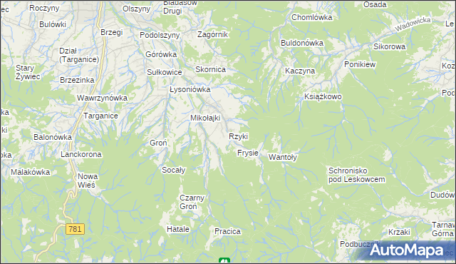 mapa Rzyki, Rzyki na mapie Targeo