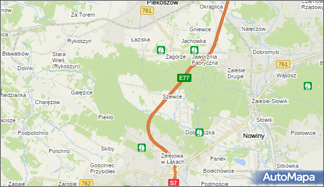 mapa Szewce gmina Sitkówka-Nowiny, Szewce gmina Sitkówka-Nowiny na mapie Targeo