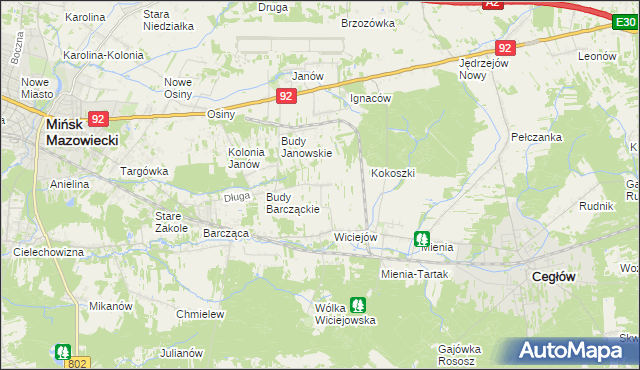 mapa Tyborów gmina Cegłów, Tyborów gmina Cegłów na mapie Targeo